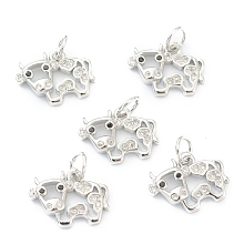 Honeyhandy Brass Clear Cubic Zirconia Charms, Long-Lasting Plated, with Jump Ring, Cow, Platinum, 10x13.5x2.5mm, Hole: 3.5mm