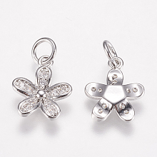 Honeyhandy Brass Micro Pave Cubic Zirconia Charms, Flower, Platinum, 15x10x2mm, Hole: 3mm