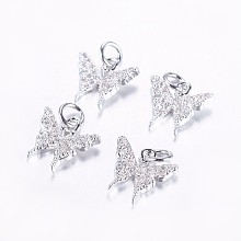 Honeyhandy Long-Lasting Plated Brass Micro Pave Cubic Zirconia Charms, Butterfly, Real Platinum Plated, 11x12x2.5mm, Hole: 3mm