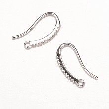 Honeyhandy Brass Micro Pave Cubic Zirconia Earring Hooks, Ear Wire, with Horizontal Loop, Platinum, 19x9x2mm, Hole: 1mm, 18 Gauge, Pin: 1mm