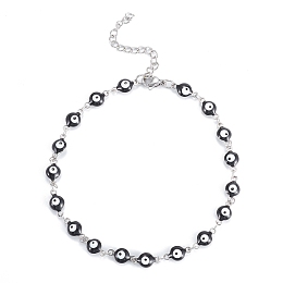 Honeyhandy 304 Stainless Steel Anklets, with Enamel and Lobster Claw Clasps, Evil Eye, Black, Stainless Steel Color, 11-3/8 inch(28.8cm)