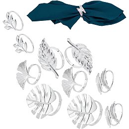 GORGECRAFT 5 Styles Leaf Napkin Rings Set of 10 Silver Napkin Holders Alloy Fall Ginkgo Palm Leaves Metal Serviette Buckles Table Decor for Wedding Party Holiday Banquet Dinner Delicate Decor