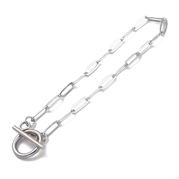 Honeyhandy 304 Stainless Steel Paperclip Chain Bracelets, with Toggle Clasps, Stainless Steel Color, 7-5/8 inch(19.4cm)