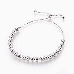 Honeyhandy Brass Bolo Bracelets, Slider Bracelets, Round, Platinum, 1-7/8 inch~4 inch(4.9~10.2cm)