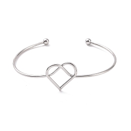 Honeyhandy 201 Stainless Steel Wire Wrap Heart Open Cuff Bangle, Torque Bangle for Women, Stainless Steel Color, Inner Diameter: 2-7/8 inch(7.2cm)