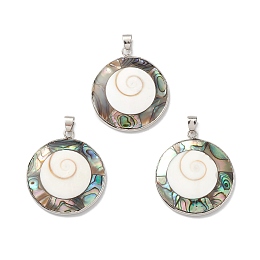 Honeyhandy Natural Abalone Shell/Paua Shell Pendants, with Brass Findings, Cadmium Free & Lead Free, Flat Round, Platinum, 36x31.5x5mm, Hole: 6x4mm