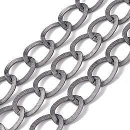 Honeyhandy Oval Oxidation Aluminum Curb Chains, Texture, Unwelded, with Spool, Platinum, Link: 24.5x18.5x1mm, about 10m/roll