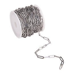 Honeyhandy 304 Stainless Steel Paperclip Chains, Drawn Elongated Cable Chains, Soldered, with Spool, Stainless Steel Color, Link: 12x4x1mm, about 5m/roll