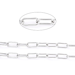 Honeyhandy 304 Stainless Steel Paperclip Chains, Drawn Elongated Cable Chain, Unwelded, with Spool, Stainless Steel Color, 16.8x7.2x1.5mm, about 32.8 Feet(10m)/roll