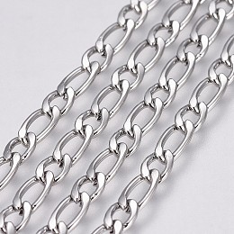 Honeyhandy 304 Stainless Steel Figaro Chains, Unwelded, Stainless Steel Color, 5.5~7.5x3.5~4x1mm