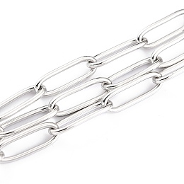 Honeyhandy 304 Stainless Steel Paperclip Chains, Drawn Elongated Cable Chains, Soldered, with Spool, Stainless Steel Color, 12x4x1mm, 32.8 Feet(10m)/roll