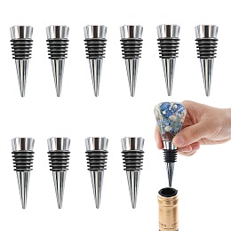 Honeyhandy Alloy Wine Bottle Stoppers, with Silicone Covered, Spike/Cone, Platinum, 62x20.5mm