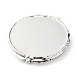 Honeyhandy DIY Iron Cosmetic Mirrors, for Epoxy Resin DIY, Flat Round, Stainless Steel Color, 7.7x7.25x0.8cm, Hole: 1.6mm, Tray: 65mm