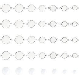 UNICRAFTALE 42 Sets 7 Sizes 8-20mm Stainless Steel Bezel Links with Cabochons Linking Charm Connectors Pendant Bezel Trays Trays Blank for Linking Charm Jewelry Making Stainless Steel Color