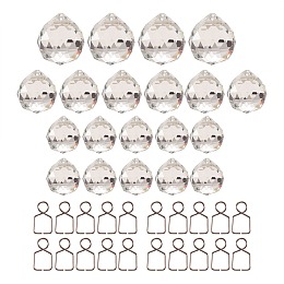 Honeyhandy Teardrop Transparent K9 Glass Pendants, Crystal Ball Prism Hanging Pendants, for Windows, Feng Shui, with 304 Stainless Steel Chandelier Connectors Clips Pins, Stainless Steel Color, Transparent K9 Glass Pendants: 34pcs/box