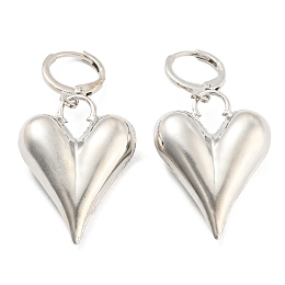 Honeyhandy Rack Plating Brass Heart Dangle Leverback Earrings, Long-Lasting Plated, Lead Free & Cadmium Free, Platinum, 41x20mm