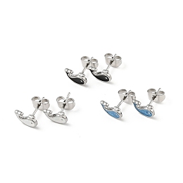 Honeyhandy Enamel Dolphin Stud Earrings with 316 Surgical Stainless Steel Pins, Stainless Steel Color Plated 304 Stainless Steel Jewelry for Women, Mixed Color, 6x8mm, Pin: 0.8mm