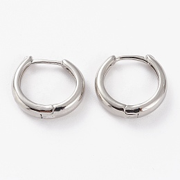 Honeyhandy Brass Huggie Hoop Earrings, Long-Lasting Plated, Ring, Platinum, 16x15x4mm, Pin: 1mm