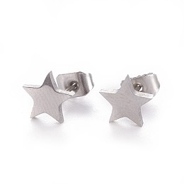 Honeyhandy 304 Stainless Steel Stud Earrings, Hypoallergenic Earrings, with Ear Nuts/Earring Back, Star, Stainless Steel Color, 7x7.5mm, Pin: 0.7mm, 12pairs/card