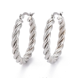 Honeyhandy 304 Stainless Steel Hoop Earring, Hypoallergenic Earrings, with Ear Nut, Textured, Twisted Ring Shape, Stainless Steel Color, 30x4mm, Pin: 0.5x1mm