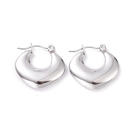 Honeyhandy 304 Stainless Steel Chunky Rhombus Hoop Earrings for Women, Stainless Steel Color, 19x19.5x4mm, Pin: 0.8mm