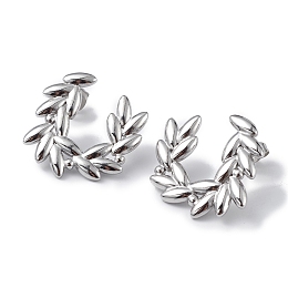 Honeyhandy Non-Tarnish 304 Stainless Steel Olive Branch Wreath Stud Earrings for Women, Stainless Steel Color, 22x23mm, Pin: 0.7mm