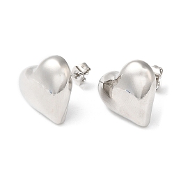 Honeyhandy Rack Plating Brass Heart Stud Earrings, Platinum, 14.5x15.5mm