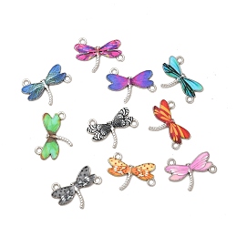 Honeyhandy Alloy Enamel Links Connectors, Dragonfly, Mixed Color, Platinum, 23x17x1.8mm, Hole: 1.8mm