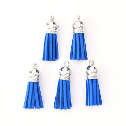 Honeyhandy Faux Suede Tassel Pendant Decorations, with CCB Plastic Cord Ends, Platinum, Royal Blue, 33~35x10mm, Hole: 2.5mm