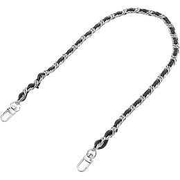 WADORN Braided Leather Purse Chain, 23.6 Inch Cowhide Leather Bag Strap Replacement Woven Thin Leather Handbag Handle with Swivel Buckles Shoulder Chain Accessories for Clutch Purse Wallet, Platinum