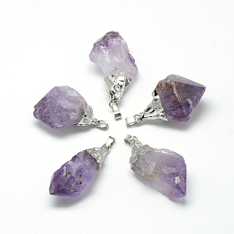 Honeyhandy Natural Amethyst Pendants, with Brass Findings, Nuggets, 35~55x20~40x10~30mm, Hole: 7x4mm