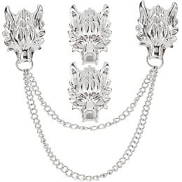 GORGECRAFT 2pcs Wolf Head Long Chain Brooch Lapel Pin for Men Collar Chain Tassel Brooch Pins Coat Suit Clothes Decoration Accessories Husband Anniversary Birthday Gifts Crafts(Sliver)