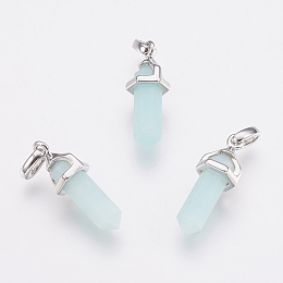 Honeyhandy Brass Natural Amazonite Double Terminated Pointed Pendants, Bullet, Platinum, 17~20x7x6.5mm, Hole: 2x4mm