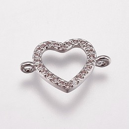 Honeyhandy Brass Micro Pave Cubic Zirconia Links, Heart, Clear, Platinum, 10.5x16x2mm, Hole: 1.5mm