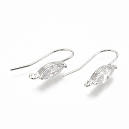 Honeyhandy Brass Earring Hooks, with Cubic Zirconia and Horizontal Loop, Horse Eye, Clear, Nickel Free, Real Platinum Plated, 21~23x14~17x5mm, Hole: 1.5mm