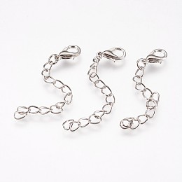 Honeyhandy Iron Chain Extender, with Alloy Lobster Claw Clasps, Rack Plating, Platinum, 60~68x3.5mm, Clasp: 12x7x3mm