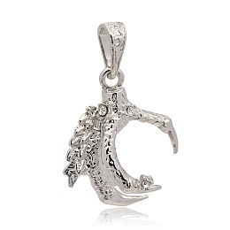 Honeyhandy Platinum Plated Alloy Rhinestone Pendants, Dragon Claw, Crystal, 32x27x19mm, Hole: 5.5x10mm