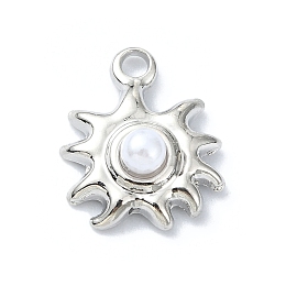 Alloy With ABS Pearl Pendants, Flower, Platinum, 15x12x6mm, Hole: 2mm