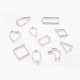 Honeyhandy Rack Plating Alloy Open Back Bezel Pendants, For DIY UV Resin, Epoxy Resin, Pressed Flower Jewelry, Mixed Shapes, Platinum, 33~49x20~44x3.5~3.8mm, Hole: 2.8~4mm, 10pcs/set