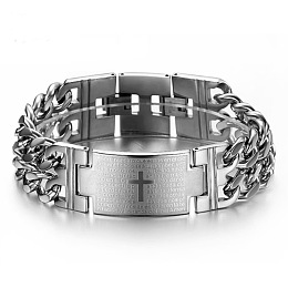 Honeyhandy Titanium Steel Rectangle with Holy Writ Link Bracelet for Men Women, Stainless Steel Color, 8-1/4 inch~8-5/8x9-1/4 inch(22x23.5cm)