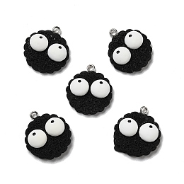 Honeyhandy Opaque Resin Pendants, with Platinum Tone Iron Loops, Imitation Food, Biscuits with Eyes, Black, 24.5x22x7mm, Hole: 2mm