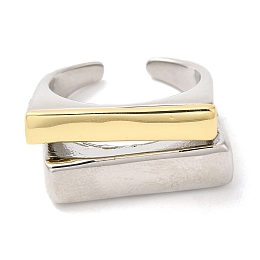 Honeyhandy Rack Plating Two Tone Brass Rectangle Open Cuff Ring for Women, Lead Free & Cadmium Free, Platinum & Golden, Inner Diameter: 17.4mm