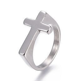 Honeyhandy 304 Stainless Steel Finger Rings, Cross, Stainless Steel Color, Size 7~12, 17~22mm