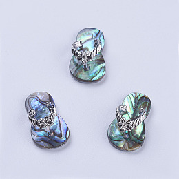 Honeyhandy Abalone Shell/Paua Shell Pendants, with Platinum Tone Brass Bail, Slipper, 22x12.5x8mm