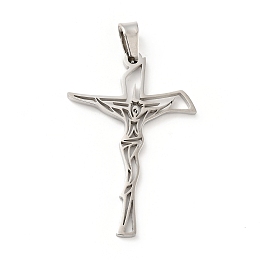 Honeyhandy 304 Stainless Steel Pendants, Crucifix Cross, Stainless Steel Color, 39.5x26.5x1.5mm, Hole: 6.5x4mm