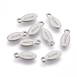 Honeyhandy 304 Stainless Steel Charms, Chain Extender Teardrop, Oval with Word Steel, Stainless Steel Color, 10x4x0.6mm, Hole: 1.2mm