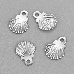 Honeyhandy 304 Stainless Steel Charms, Shell, Stainless Steel Color, 7.5x5.5x0.8mm, Hole: 0.8mm