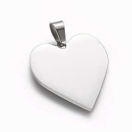 Honeyhandy 304 Stainless Steel Stamping Blank Tag Pendants, Heart, Stainless Steel Color, 25x23.5x1.4mm, Hole: 4x7mm