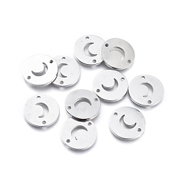 Honeyhandy 304 Stainless Steel Links connectors, Laser Cut, Flat Round with Moon, Stainless Steel Color, 11.5x1mm, Hole: 1.2mm