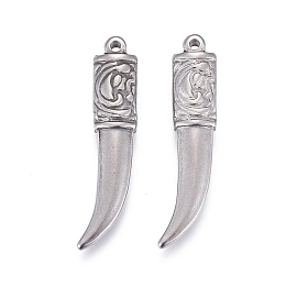 Honeyhandy 304 Stainless Steel Pendants,  Scabbard/Tusk Shape, Stainless Steel Color, 31x7x4mm, Hole: 1.4mm